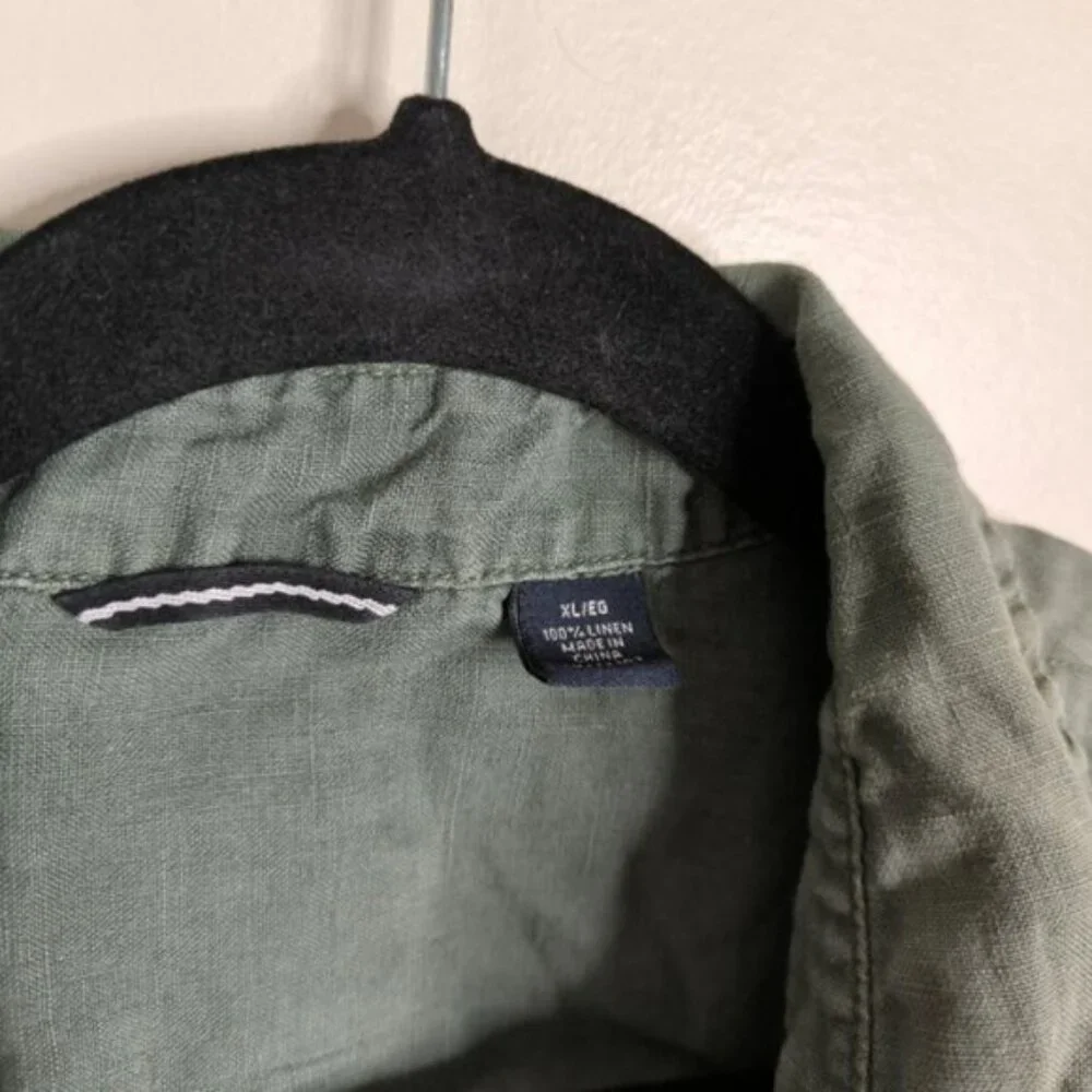 Gap Pure Linen Mens Coastal Resort Beach Holiday Forest Military Green Shirt XL - Picture 4 of 9